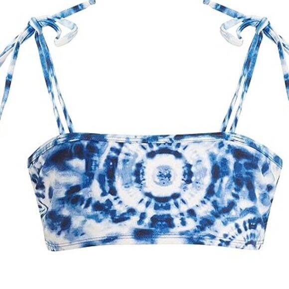 New Kanu Surf Girls Size 12 Blue Groovy Beach Sport Bandeau Bikini Swimsuit - Picture 2 of 3